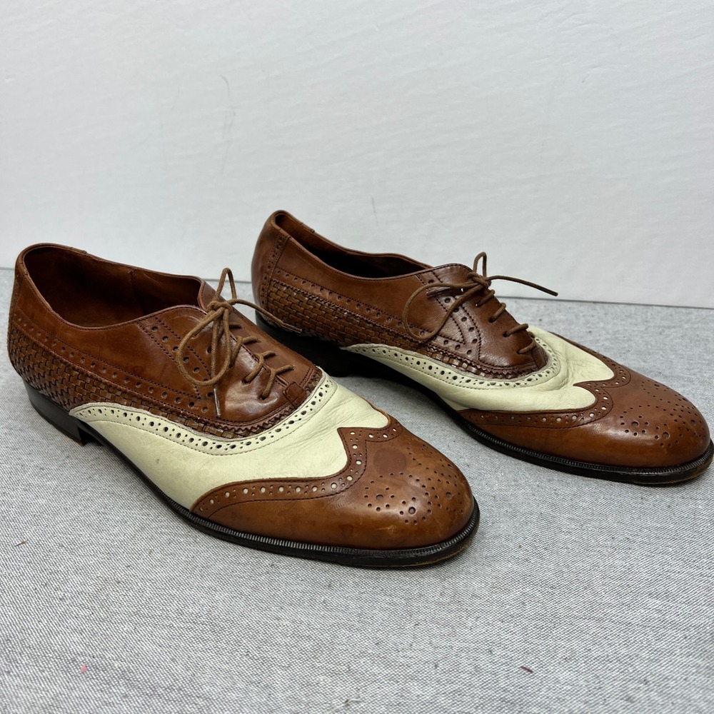 Daniele Ferradini Mens 9M Spectator Oxfords Two Tone Woven Wingtip Leather Italy - Picture 4 of 8